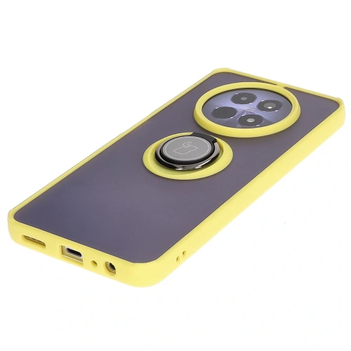 Etui z uchwytem na palec Bizon Case Hybrid Ring do Realme 12 / 12x przydymione z żółtą ramką