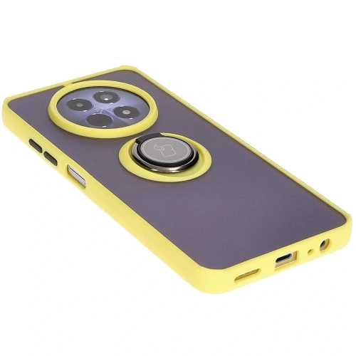 Etui z uchwytem na palec Bizon Case Hybrid Ring do Realme 12 / 12x przydymione z żółtą ramką