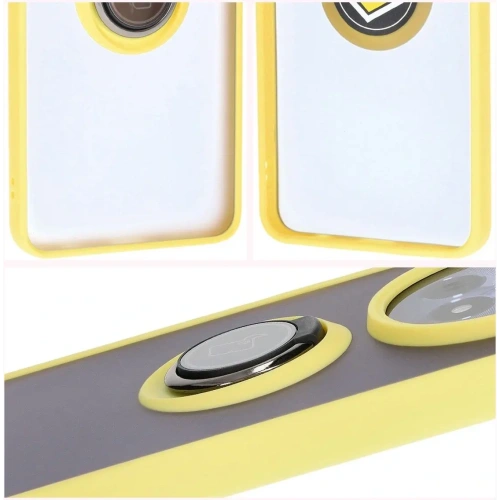 Etui z uchwytem na palec Bizon Case Hybrid Ring do Realme 12 / 12x przydymione z żółtą ramką