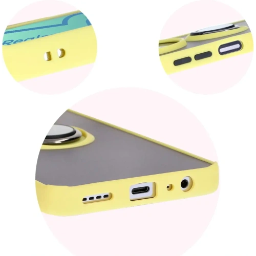 Etui z uchwytem na palec Bizon Case Hybrid Ring do Realme 12 / 12x przydymione z żółtą ramką