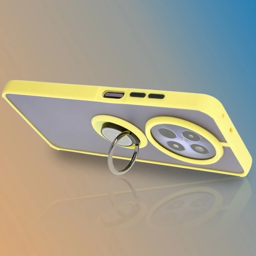 Etui z uchwytem na palec Bizon Case Hybrid Ring do Realme 12 / 12x przydymione z żółtą ramką