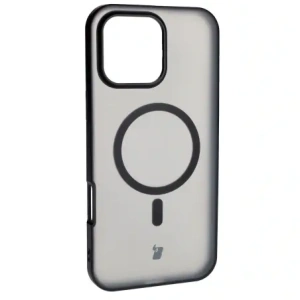 Etui z pierścieniem magnetycznym Bizon Case MatteO do Apple iPhone 16 Pro Max półprzezroczyste z czarną ramką
