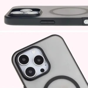 Etui z pierścieniem magnetycznym Bizon Case MatteO do Apple iPhone 16 Pro Max półprzezroczyste z czarną ramką