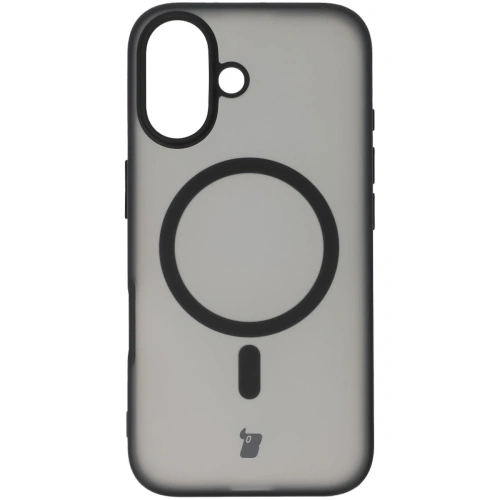 Etui z pierścieniem magnetycznym Bizon Case MatteO do Apple iPhone 16 półprzezroczyste z czarną ramką