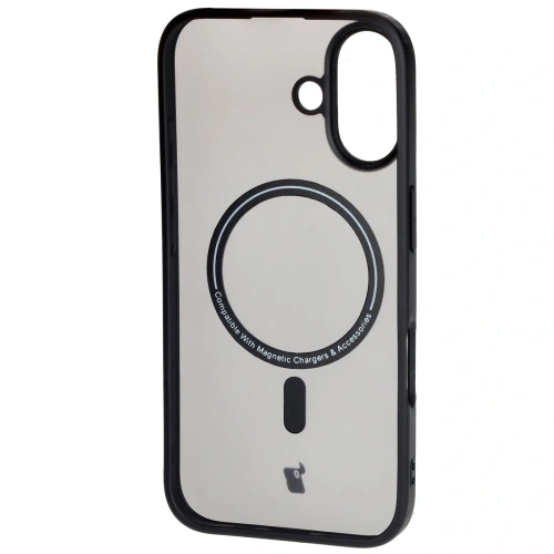 Etui z pierścieniem magnetycznym Bizon Case MatteO do Apple iPhone 16 półprzezroczyste z czarną ramką