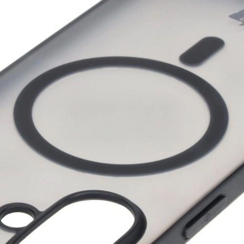 Etui z pierścieniem magnetycznym Bizon Case MatteO do Apple iPhone 16 półprzezroczyste z czarną ramką