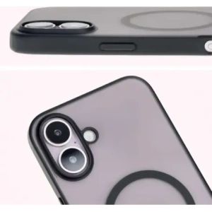 Etui z pierścieniem magnetycznym Bizon Case MatteO do Apple iPhone 16 półprzezroczyste z czarną ramką