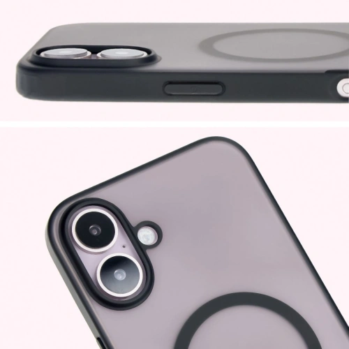 Etui z pierścieniem magnetycznym Bizon Case MatteO do Apple iPhone 16 półprzezroczyste z czarną ramką