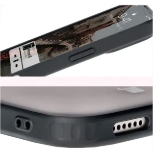 Etui z pierścieniem magnetycznym Bizon Case MatteO do Apple iPhone 16 półprzezroczyste z czarną ramką