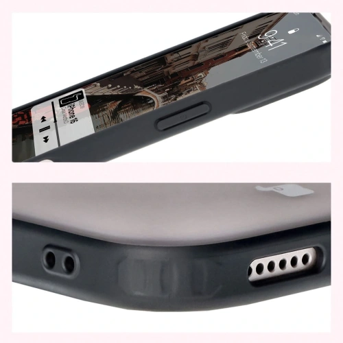 Etui z pierścieniem magnetycznym Bizon Case MatteO do Apple iPhone 16 półprzezroczyste z czarną ramką