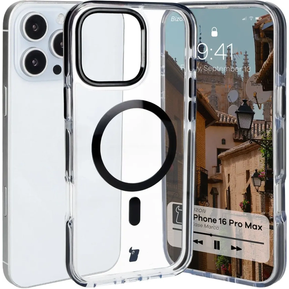 Wholesale Bizon Case Marco Apple iPhone 16 Pro Max clear with black frame - BIZ6304 - {ean13} - Hurt