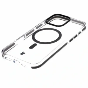 Etui z pierścieniem magnetycznym Bizon Case Marco do Apple iPhone 16 Pro Max przezroczyste z czarną ramką