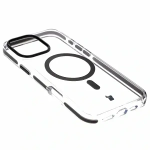 Etui z pierścieniem magnetycznym Bizon Case Marco do Apple iPhone 16 Pro Max przezroczyste z czarną ramką