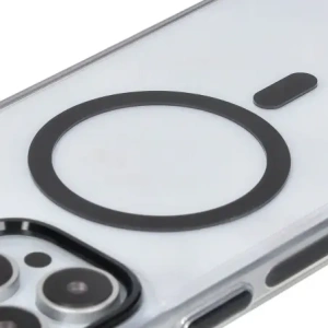 Etui z pierścieniem magnetycznym Bizon Case Marco do Apple iPhone 16 Pro Max przezroczyste z czarną ramką