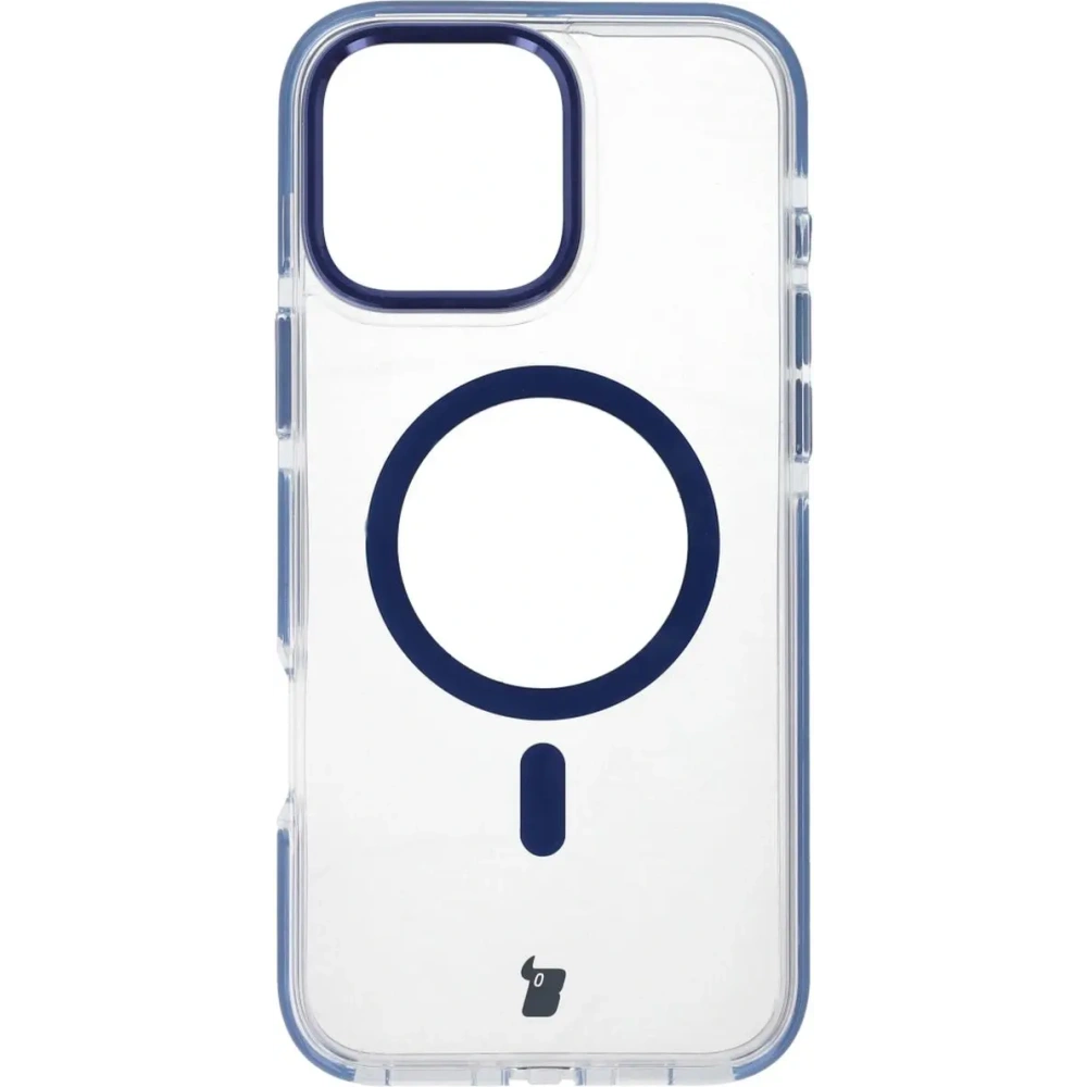 Hurtownia GSM - Etui z pierścieniem magnetickým Bizon Case Marco do Apple iPhone 16 Pro Max průhledné s modrým rámečkem - BIZ6305 - {ean13} - Hurt