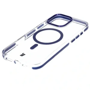 Etui z pierścieniem magnetycznym Bizon Case Marco do Apple iPhone 16 Pro Max przezroczyste z niebieską ramką