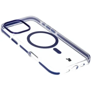 Etui z pierścieniem magnetycznym Bizon Case Marco do Apple iPhone 16 Pro Max przezroczyste z niebieską ramką