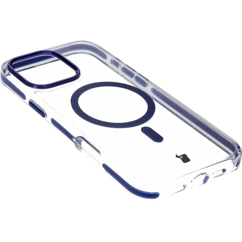 Hurtownia GSM - Etui z pierścieniem magnetickým Bizon Case Marco do Apple iPhone 16 Pro Max průhledné s modrým rámečkem - BIZ6305 - {ean13} - Hurt
