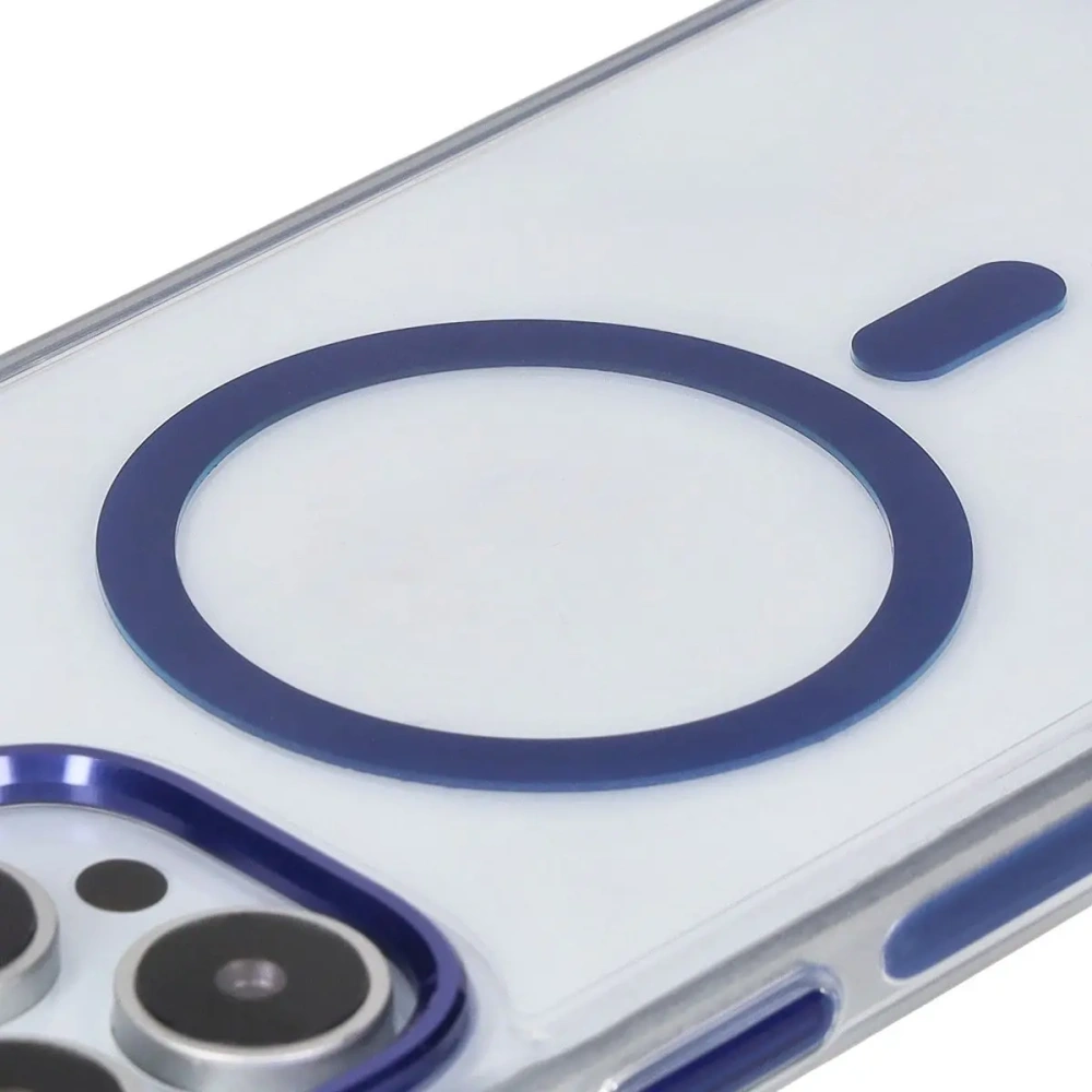 Hurtownia GSM - Etui z pierścieniem magnetickým Bizon Case Marco do Apple iPhone 16 Pro Max průhledné s modrým rámečkem - BIZ6305 - {ean13} - Hurt