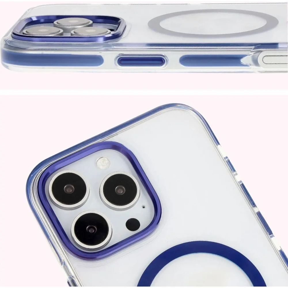 Hurtownia GSM - Etui z pierścieniem magnetickým Bizon Case Marco do Apple iPhone 16 Pro Max průhledné s modrým rámečkem - BIZ6305 - {ean13} - Hurt