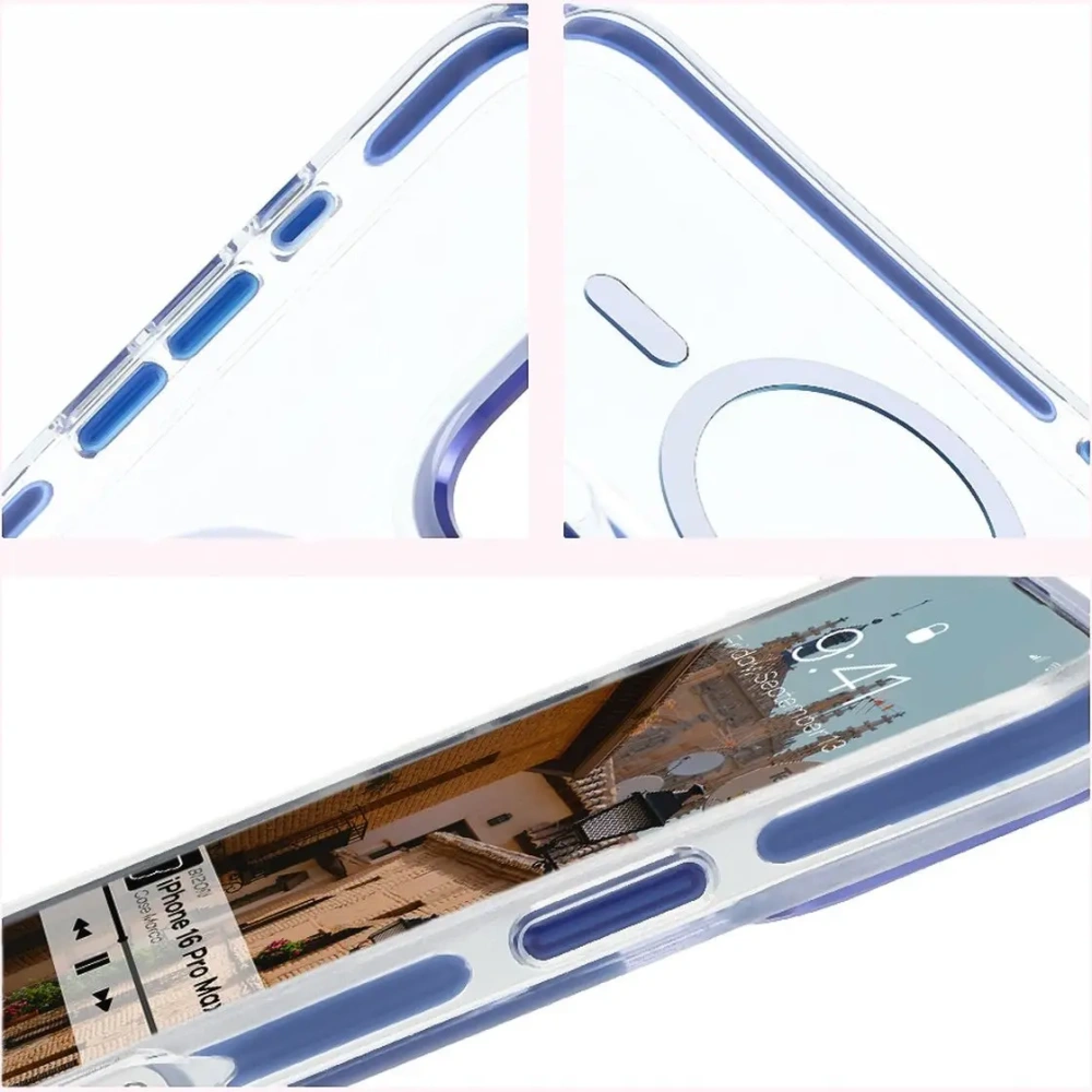Hurtownia GSM - Etui z pierścieniem magnetickým Bizon Case Marco do Apple iPhone 16 Pro Max průhledné s modrým rámečkem - BIZ6305 - {ean13} - Hurt