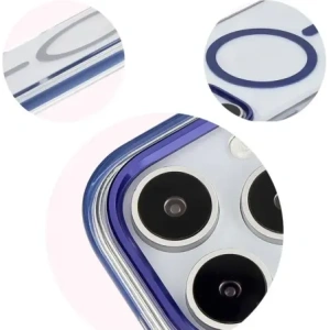 Etui z pierścieniem magnetycznym Bizon Case Marco do Apple iPhone 16 Pro Max przezroczyste z niebieską ramką