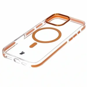 Etui z pierścieniem magnetycznym Bizon Case Marco do Apple iPhone 16 Pro Max przezroczyste z pomarańczową ramką
