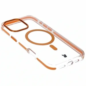 Etui z pierścieniem magnetycznym Bizon Case Marco do Apple iPhone 16 Pro Max przezroczyste z pomarańczową ramką
