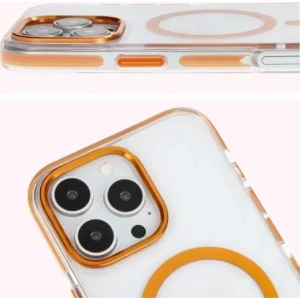 Etui z pierścieniem magnetycznym Bizon Case Marco do Apple iPhone 16 Pro Max przezroczyste z pomarańczową ramką