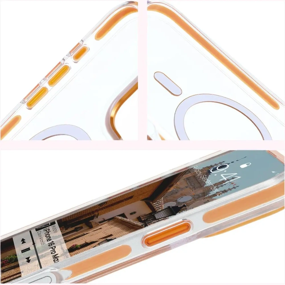 Hurtownia GSM - Etui s magnetickým kroužkem Bizon Case Marco pro Apple iPhone 16 Pro Max průhledné s oranžovým rámem - BIZ6306 - {ean13} - Hurt