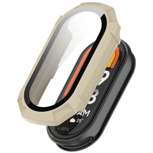 Etui ze szkłem do zegarka Bizon Case+Glass Watch do Xiaomi Smart Band 9 beżowe