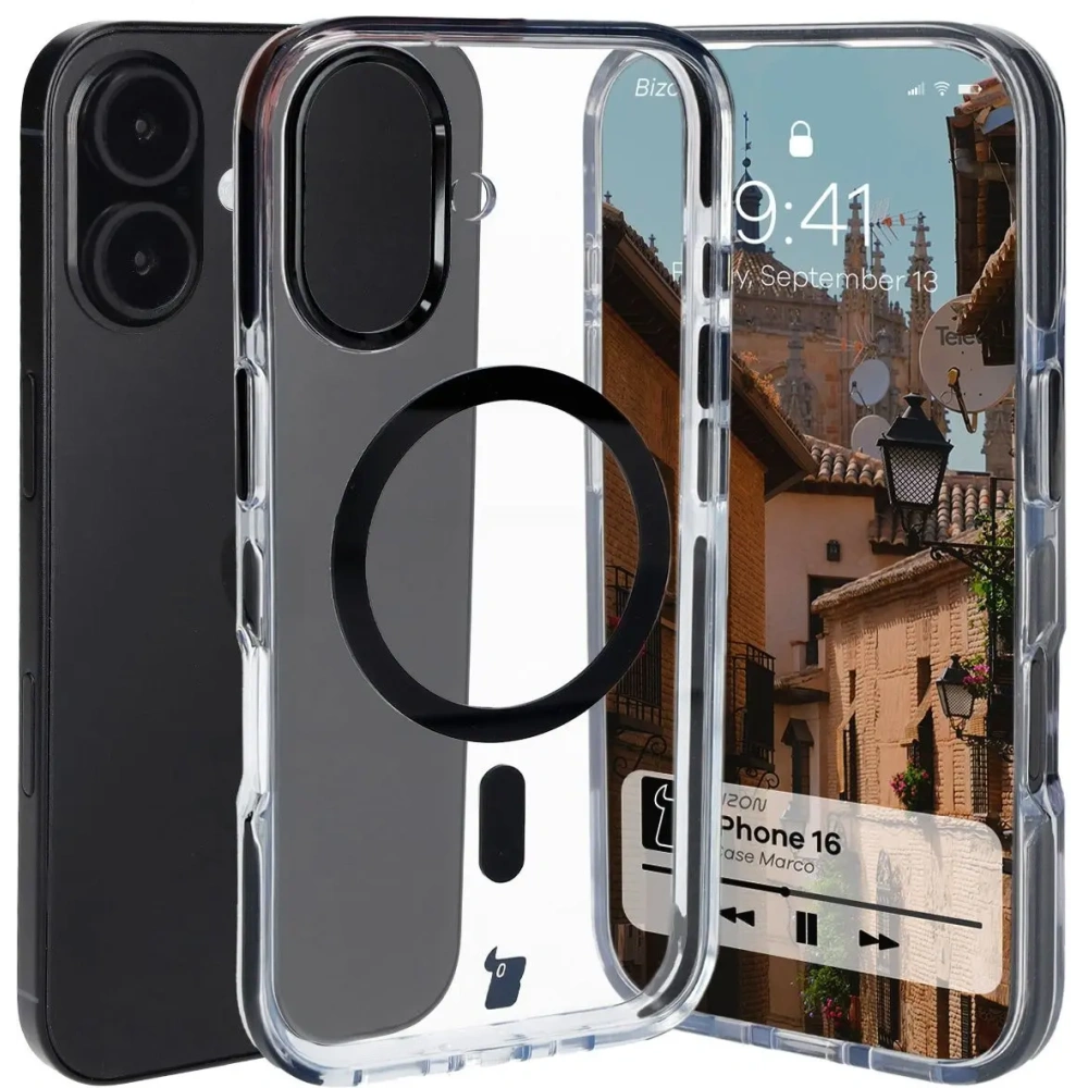 Hurtownia GSM - Bizon Case Marco Apple iPhone 16 transparent cu cadru negru - BIZ6318 - {ean13} - Hurt
