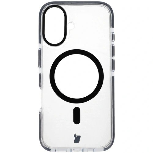 Etui z pierścieniem magnetycznym Bizon Case Marco do Apple iPhone 16 przezroczyste z czarną ramką