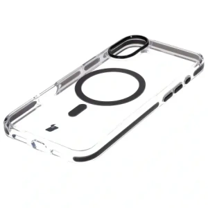 Etui z pierścieniem magnetycznym Bizon Case Marco do Apple iPhone 16 przezroczyste z czarną ramką