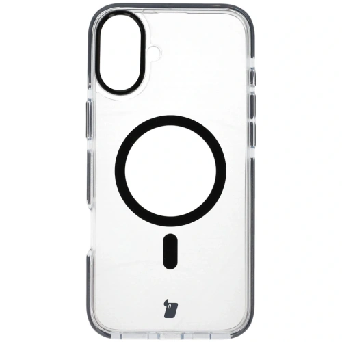 Etui z pierścieniem magnetycznym Bizon Case Marco do Apple iPhone 16 Plus przezroczyste z czarną ramką