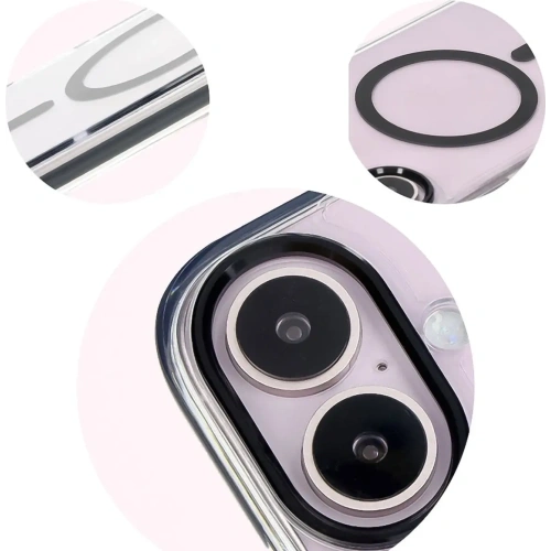 Etui z pierścieniem magnetycznym Bizon Case Marco do Apple iPhone 16 Plus przezroczyste z czarną ramką