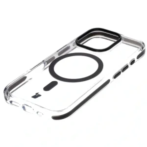 Etui z pierścieniem magnetycznym Bizon Case Marco do Apple iPhone 16 Pro przezroczyste z czarną ramką