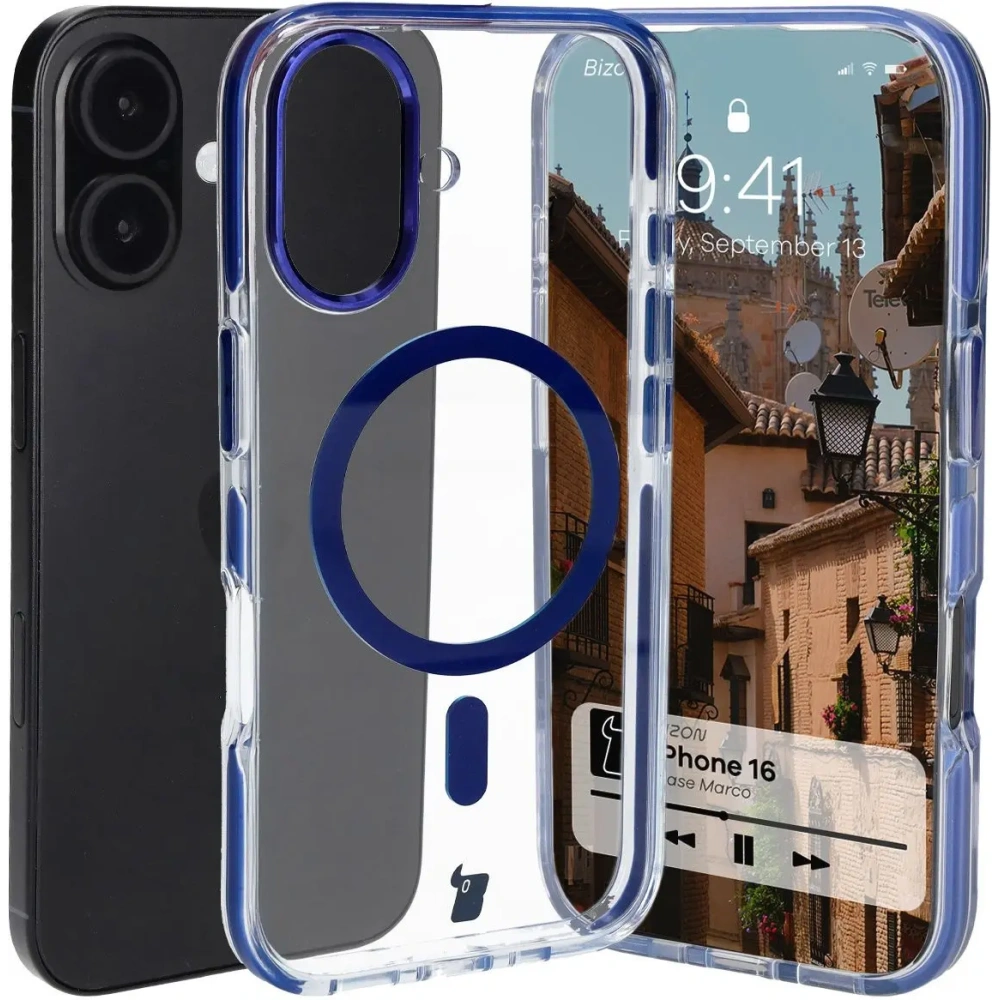 Wholesale Bizon Case Marco Apple iPhone 16 clear with blue frame - BIZ6321 - {ean13} - Hurt