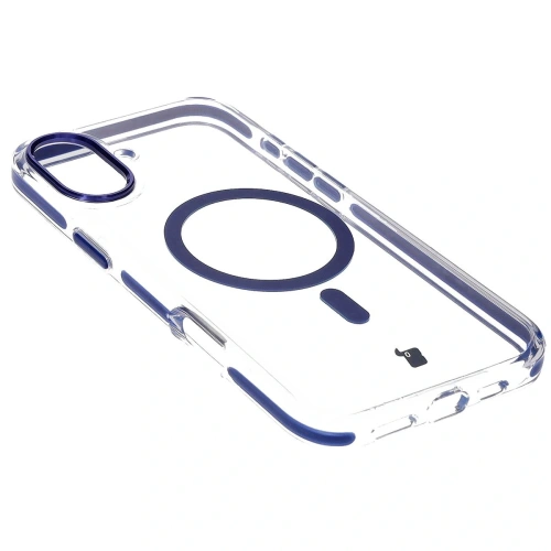 Etui z pierścieniem magnetycznym Bizon Case Marco do Apple iPhone 16 przezroczyste z niebieską ramką