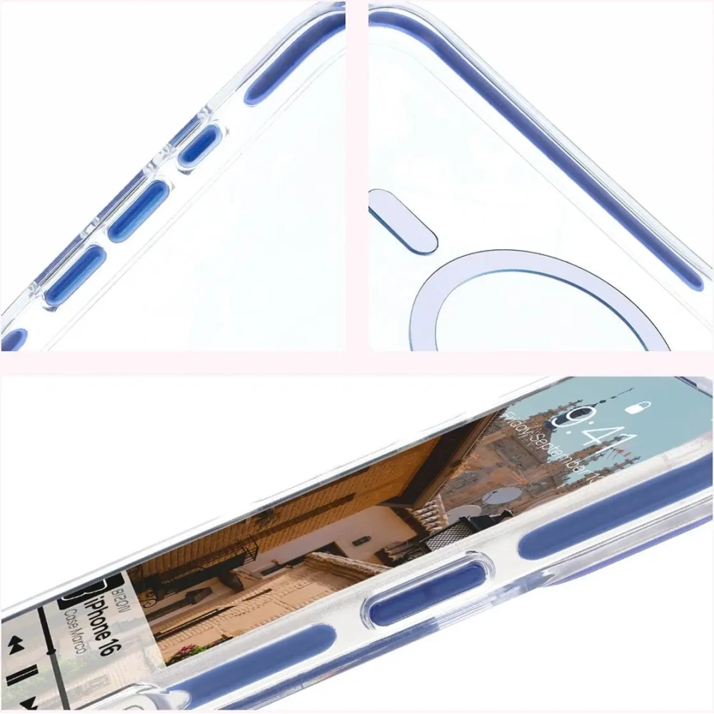 Wholesale Bizon Case Marco Apple iPhone 16 clear with blue frame - BIZ6321 - {ean13} - Hurt