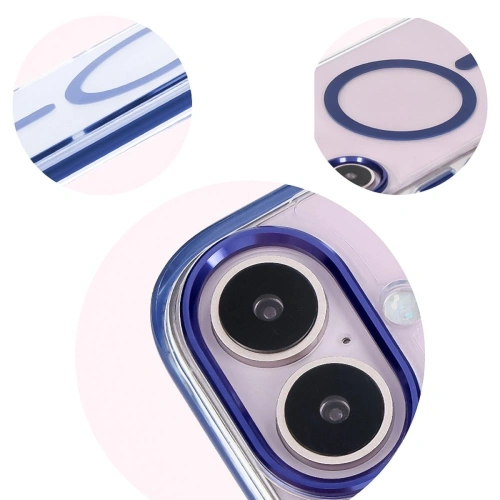 Etui z pierścieniem magnetycznym Bizon Case Marco do Apple iPhone 16 przezroczyste z niebieską ramką
