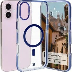 Hurtownia GSM - Etui s magnetickým kroužkem Bizon Case Marco pro Apple iPhone 16 Plus průhledné s modrým rámečkem - BIZ6322 - {ean13} - Hurt