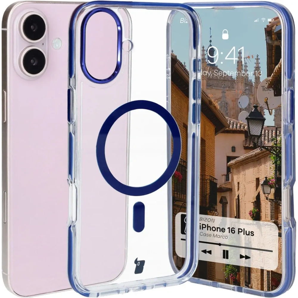 Hurtownia GSM - Bizon Case Marco Apple iPhone 16 Plus transparent cu cadru albastru - BIZ6322 - {ean13} - Hurt