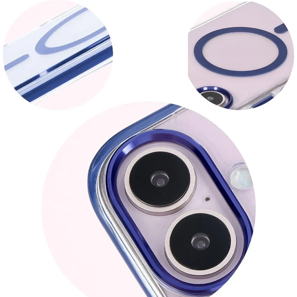 Hurtownia GSM - Etui s magnetickým kroužkem Bizon Case Marco pro Apple iPhone 16 Plus průhledné s modrým rámečkem - BIZ6322 - {ean13} - Hurt