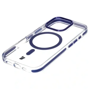 Etui z pierścieniem magnetycznym Bizon Case Marco do Apple iPhone 16 Pro przezroczyste z niebieską ramką