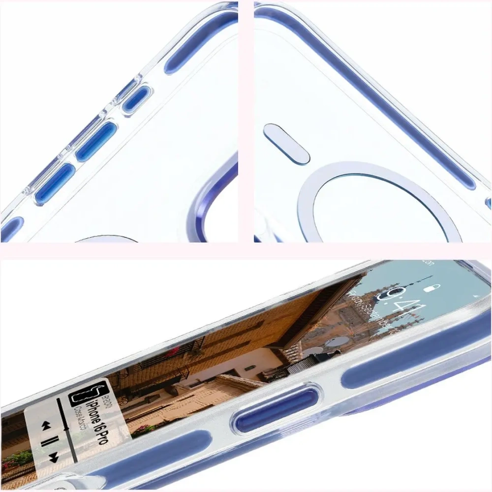 Hurtownia GSM - Bizon Case Marco Apple iPhone 16 Pro clar cu ramă albastră - BIZ6323 - {ean13} - Hurt