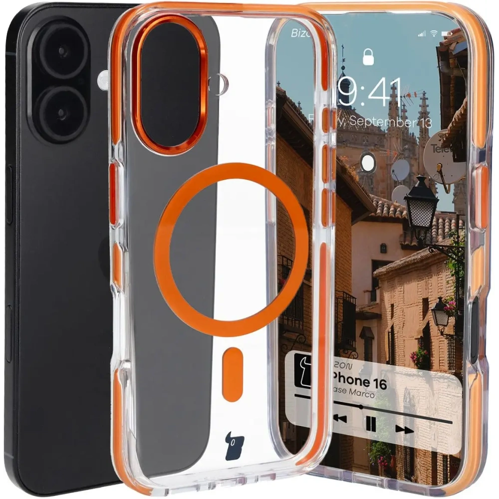 Wholesale Bizon Case Marco Apple iPhone 16 clear with orange frame - BIZ6324 - {ean13} - Hurt