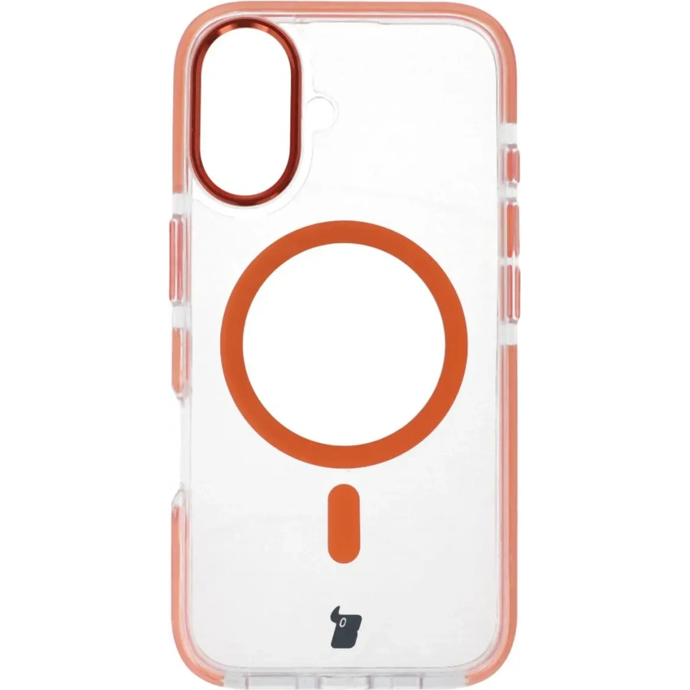 Hurtownia GSM - Etui z pierścieniem magnetycznym Bizon Case Marco do Apple iPhone 16 przezroczyste z pomarańczową ramką - BIZ6324 - {ean13} - Hurt