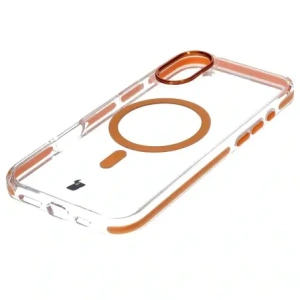 Etui z pierścieniem magnetycznym Bizon Case Marco do Apple iPhone 16 przezroczyste z pomarańczową ramką