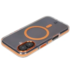 Etui z pierścieniem magnetycznym Bizon Case Marco do Apple iPhone 16 przezroczyste z pomarańczową ramką